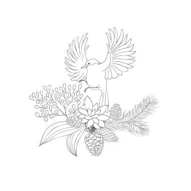 Kış Buketli Titmouse Bird. Noel süslemesi. Vektör.