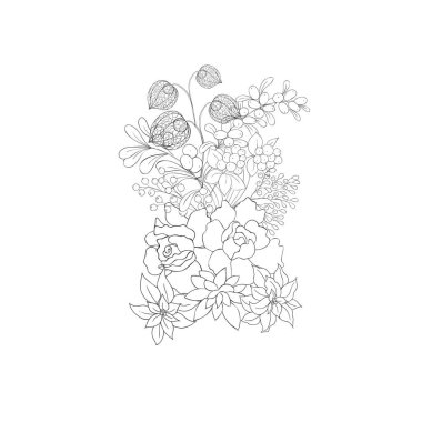 Rose 'la Kış Buketi. Noel süslemesi. Vektör İllüstrasyonu.