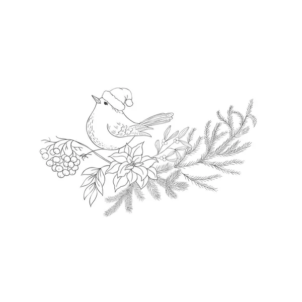 Titmouse Bird Winter Bouquet Vánoční Dekorace Vektor — Stockový vektor