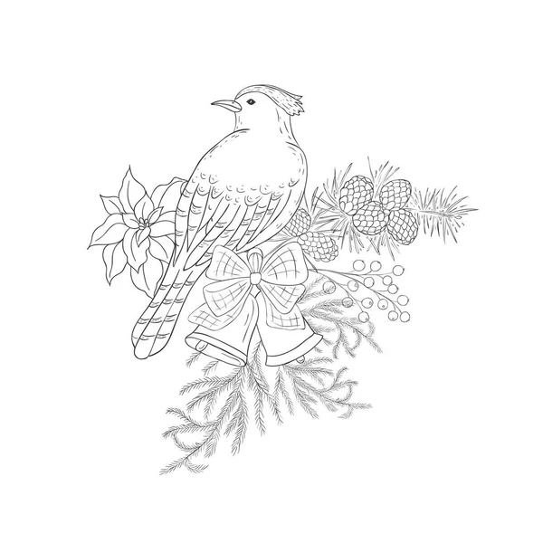 Καρδινάλιος Bird Χειμώνα Μπουκέτο Χριστουγεννιάτικη Διακόσμηση Διάνυσμα — Διανυσματικό Αρχείο