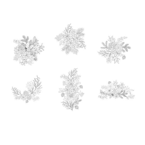 Winter Boeketten Set Kerstversiering Vector Illustratie — Stockvector