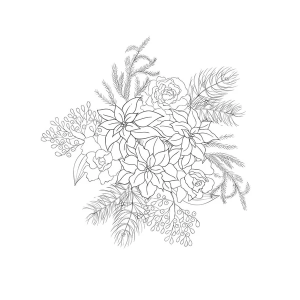 ポワセティアと冬の花束 クリスマスデコレーション ベクターイラスト — ストックベクタ