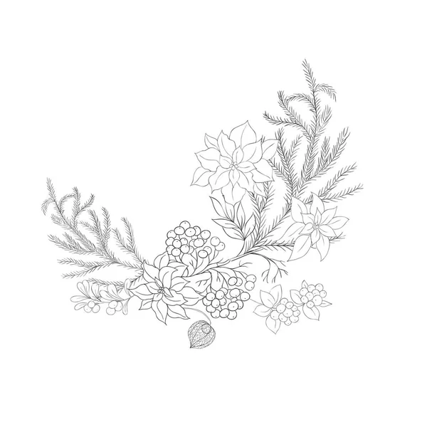 Winter Boeket Met Poinsettia Kerstversiering Vector Illustratie — Stockvector