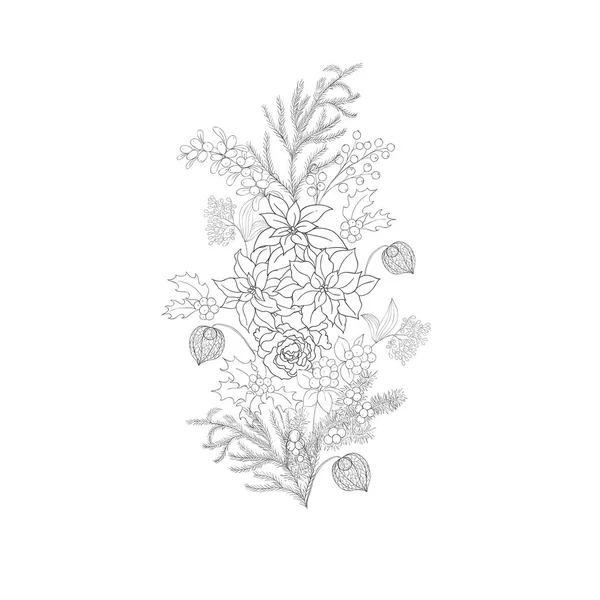 Bukiet Zimowy Poinsettia Świąteczna Dekoracja Ilustracja Wektora — Wektor stockowy