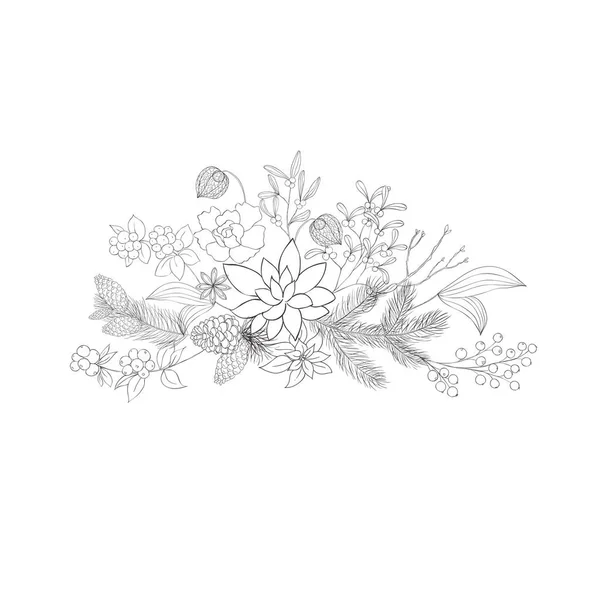 スプルースと冬の花束 クリスマスデコレーション ベクターイラスト — ストックベクタ
