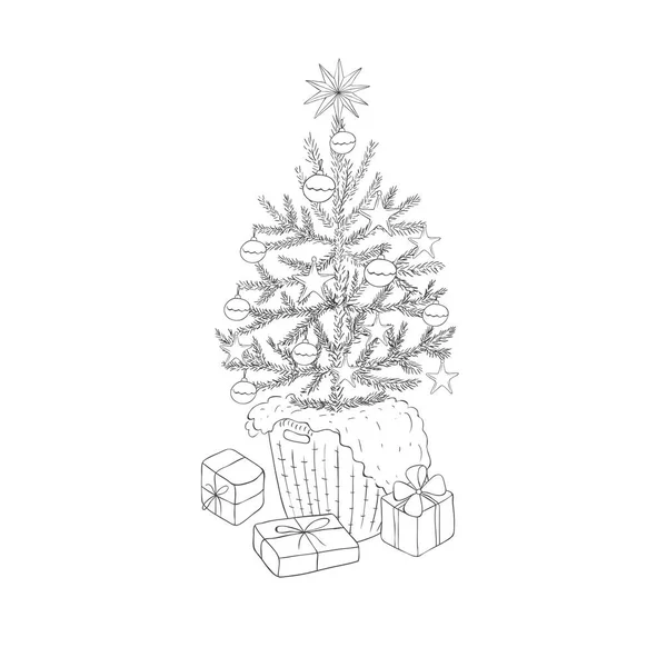 Vánoční Stromek Koši Dárky Vektorová Ilustrace — Stockový vektor