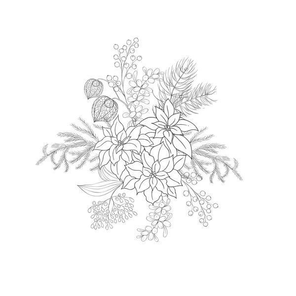 Bukiet Zimowy Poinsettia Świąteczna Dekoracja Ilustracja Wektora — Wektor stockowy