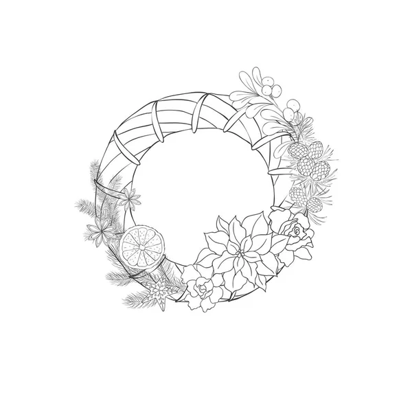Adventskranz Und Gestell Mit Blumen Vektorillustration — Stockvektor