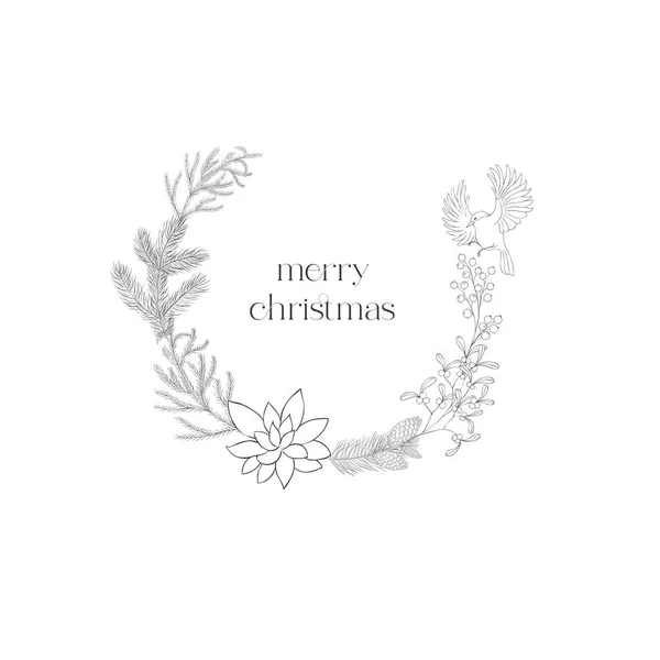 Kerst Wreath Frame Met Bird Vector Illustratie — Stockvector