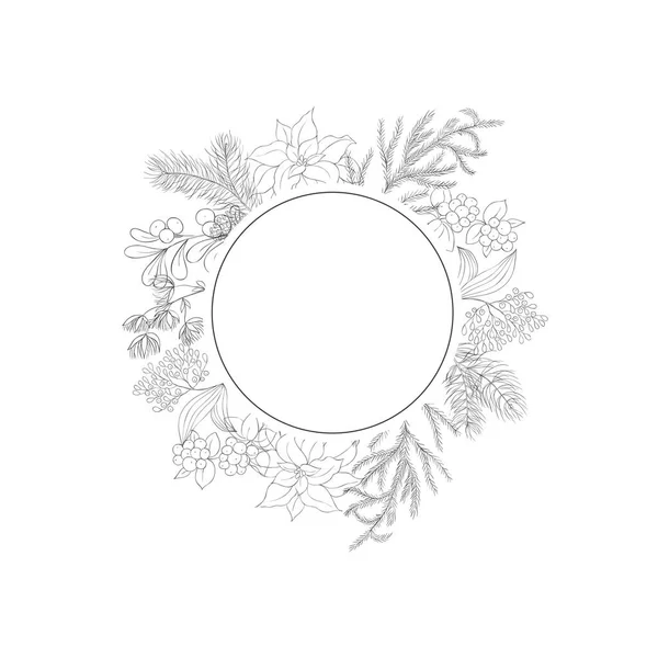 Moldura Natal Com Plantas Inverno Ilustração Vetorial — Vetor de Stock