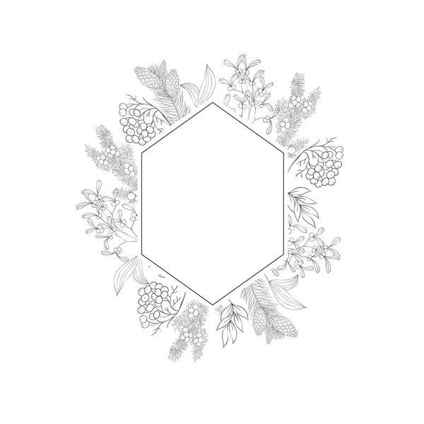 Cadru Crăciun Plante Iarnă Vector Illustration — Vector de stoc