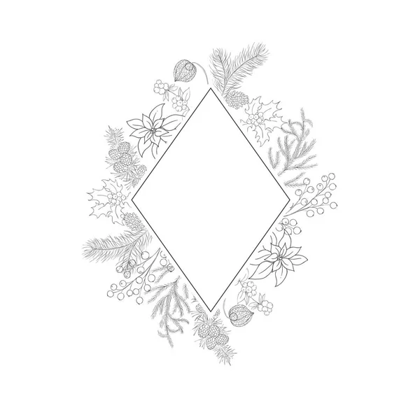 冬季植物圣诞框架 病媒图解 — 图库矢量图片