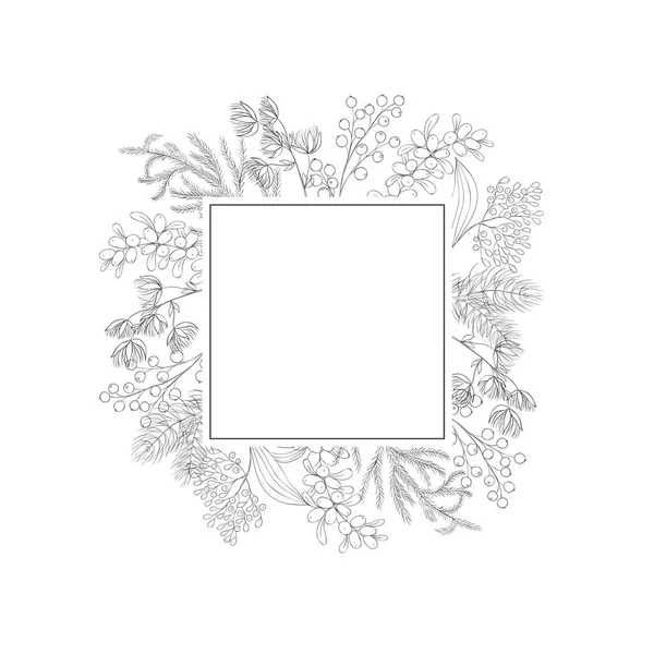 冬の植物とクリスマスのフレーム ベクターイラスト — ストックベクタ