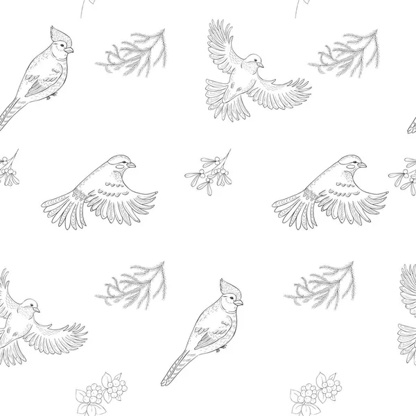 Modèle Sans Couture Avec Des Oiseaux Ornement Art Ligne Vecteur — Image vectorielle