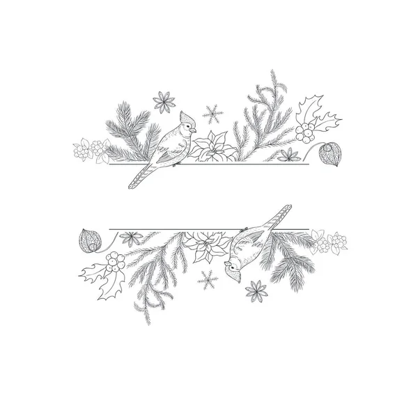 冬の植物とクリスマスのフレーム ベクターイラスト — ストックベクタ
