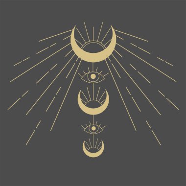 Koyu arkaplanda gözü olan altın ay. Vektör İllüstrasyonu.