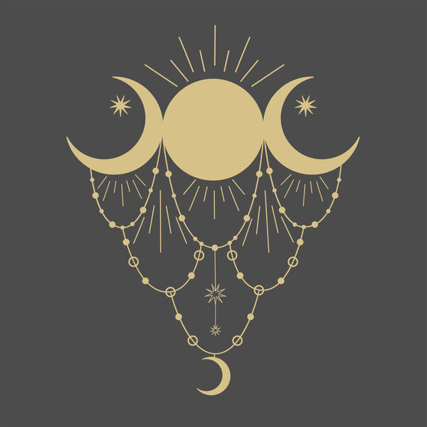 Золотая Луна на тёмном фоне. Векторная миграция.