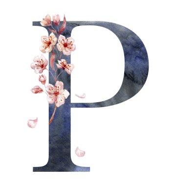 Saura ile suluboya mektup, Kiraz Çiçekleri. Düğün Monogramı.