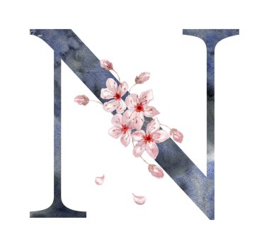 Saura ile suluboya mektup, Kiraz Çiçekleri. Düğün Monogramı.