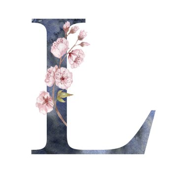 Saura ile suluboya mektup, Kiraz Çiçekleri. Düğün Monogramı.