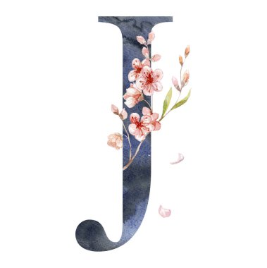 Saura ile suluboya mektup, Kiraz Çiçekleri. Düğün Monogramı.