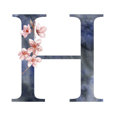 Saura ile suluboya mektup, Kiraz Çiçekleri. Düğün Monogramı.