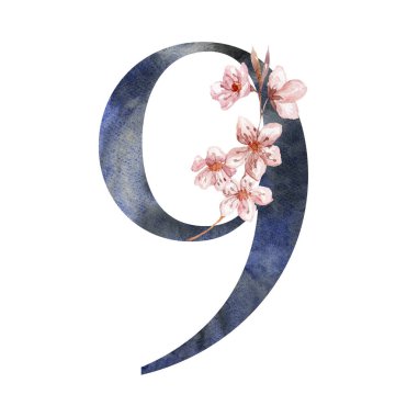 Kiraz dalından Sakura ile suluboya figür. Düğün Tasarımı Elementi.