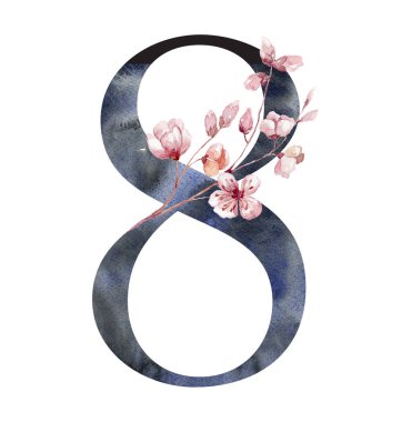 Kiraz dalından Sakura ile suluboya figür. Düğün Tasarımı Elementi.