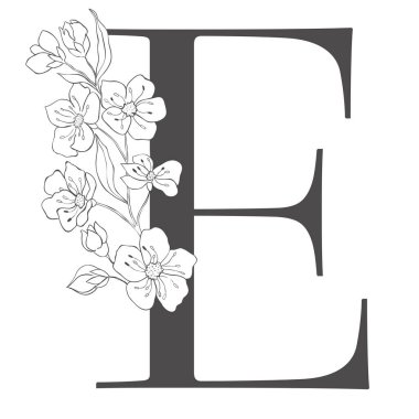 Kiraz dallı çiçek mektubu. Düğün için Sakura Çiçek Alfabesi.