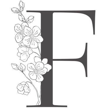 Kiraz dallı çiçek mektubu. Düğün için Sakura Çiçek Alfabesi.