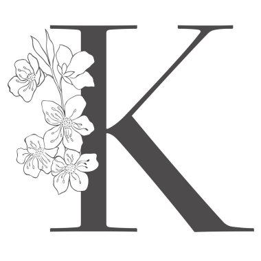 Kiraz dallı çiçek mektubu. Düğün için Sakura Çiçek Alfabesi.