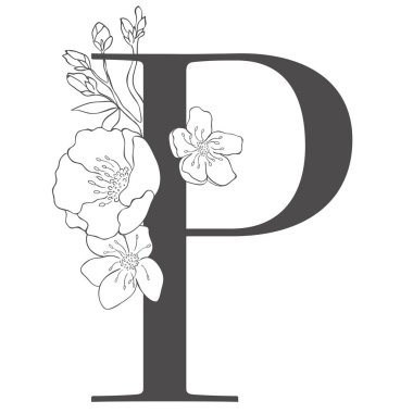 Kiraz dallı çiçek mektubu. Düğün için Sakura Çiçek Alfabesi.