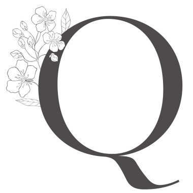 Kiraz dallı çiçek mektubu. Düğün için Sakura Çiçek Alfabesi.