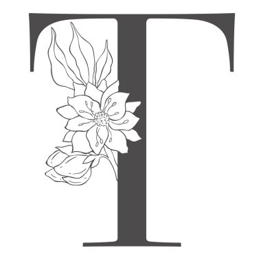 Kiraz dallı çiçek mektubu. Düğün için Sakura Çiçek Alfabesi.