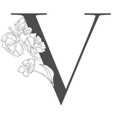 Kiraz dallı çiçek mektubu. Düğün için Sakura Çiçek Alfabesi.