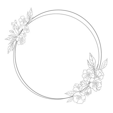 Kiraz Çiçekleri Çerçevesi. Düğün için Sakura Çiçek Sınırı.