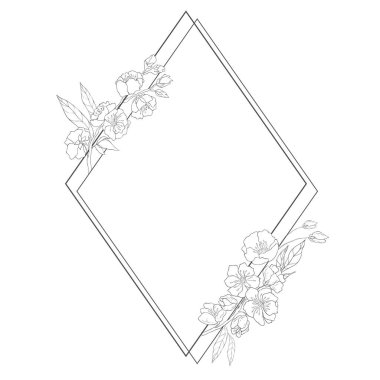 Kiraz Çiçekleri Çerçevesi. Düğün için Sakura Çiçek Sınırı.