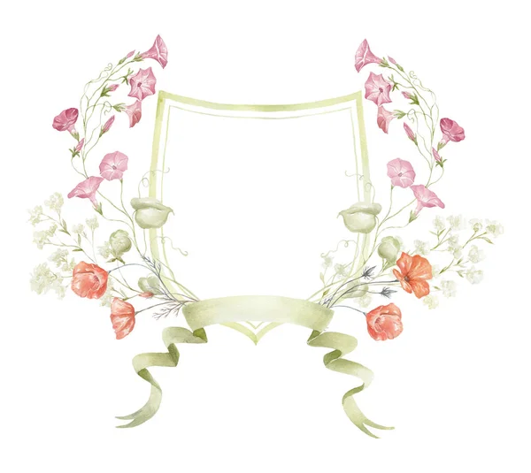 Akvarell Krön Med Vilda Blommor Den Vita Bakgrunden Bröllopsdesign — Stockfoto