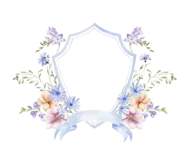 白色背景上有野花的水彩画 婚礼设计 — 图库照片