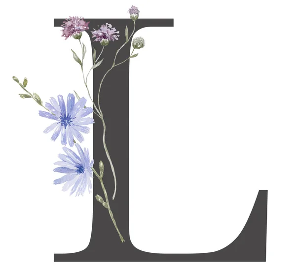 Brief Mit Aquarell Wildblumen Auf Weißem Hintergrund — Stockfoto