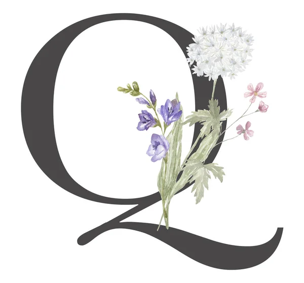 Brief Mit Aquarell Wildblumen Auf Weißem Hintergrund — Stockfoto