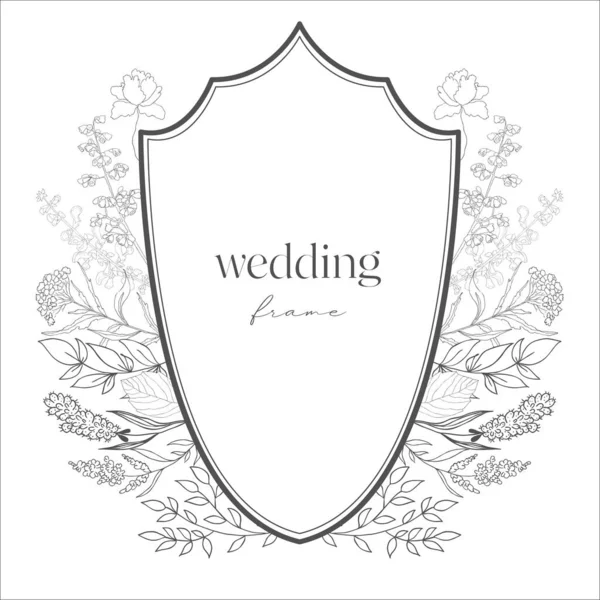 Bröllop Krön Med Blommor Illustration Linjekonst — Stock vektor