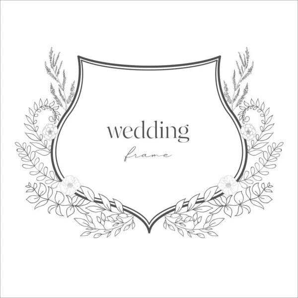 Casamento Crest Com Flores Ilustração Arte Linha — Vetor de Stock