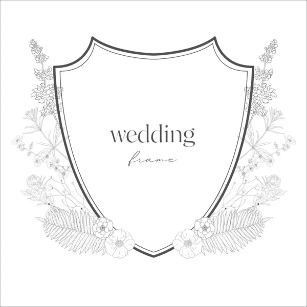 Esküvői Címer Virágokkal Vonalművészeti Illusztráció — Stock Vector