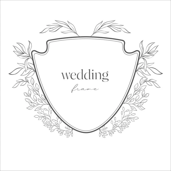 Bruiloft Crest Met Bloemen Illustratie Van Lijnkunst — Stockvector