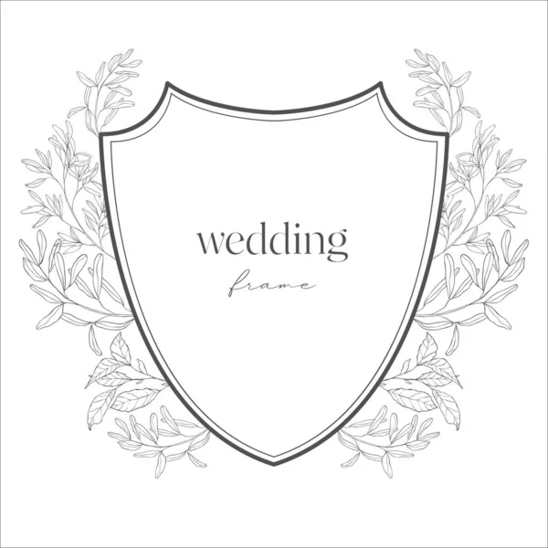 Esküvői Címer Virágokkal Vonalművészeti Illusztráció — Stock Vector