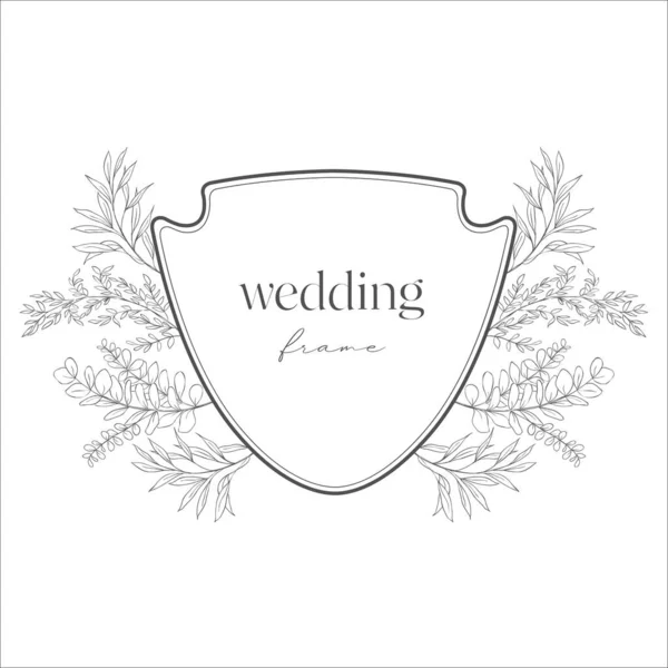 Casamento Crest Com Flores Ilustração Arte Linha — Vetor de Stock