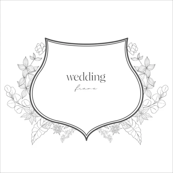 Wedding Crest Flowers Line Art Illustration — Stock Vector