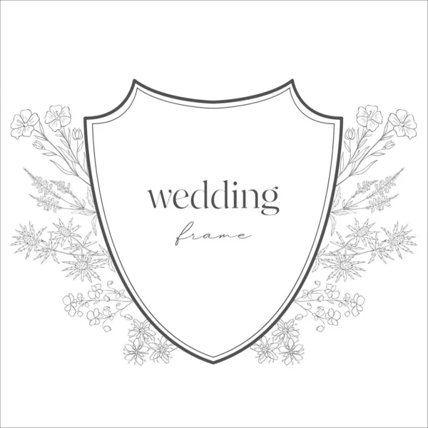 Cresta Sposa Con Fiori Linea Art Illustrazione — Vettoriale Stock