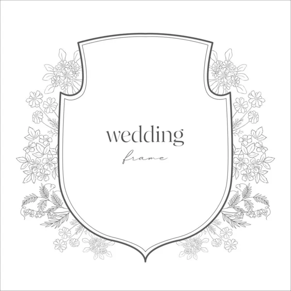 Cresta Sposa Con Fiori Linea Art Illustrazione — Vettoriale Stock